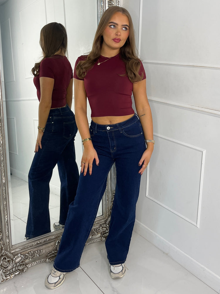 Round Neck Short Sleeve Top Second Skin - Wine