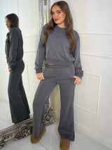 Diamante Studded Straight Leg Tracksuit - Grey