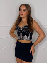 Embellished Padded Cup Crop Corset - Black Style 3