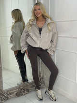 Zip up Puff sleeve oversized windbreaker - Stone