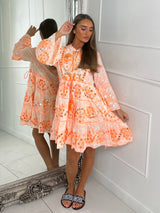 Boho Neon Embellished Dress - Orange