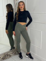 Crossover Band Leggings - Khaki