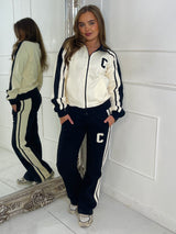 Colour Block Contrast “C” Embroidery Tracksuit - Black/Cream