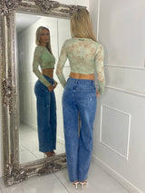 Lace Fitted Long Sleeve Top - Sage Green