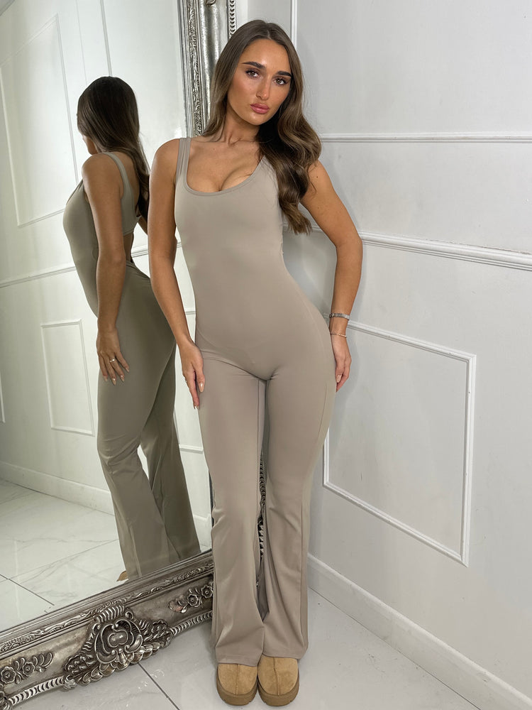 Body Sculpt Jumpsuit With Ruche Bum Detailing - Light Beige