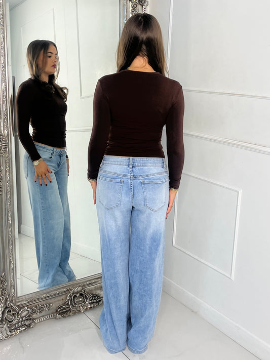 Round Neck Long Sleeve Top Second Skin - Brown