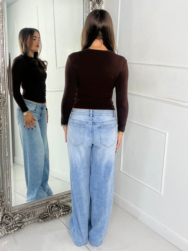 Round Neck Long Sleeve Top Second Skin - Brown