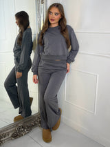 Diamante Studded Straight Leg Tracksuit - Grey