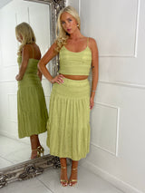 Lace Crochet Strappy Top & Flowy maxi Skirt Co-ord 
- Sage Green