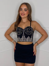 Embellished Padded Cup Crop Corset - Black Style 3