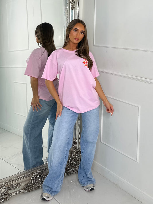 Sweet Goodness Strawberry Print Tee - Baby Pink