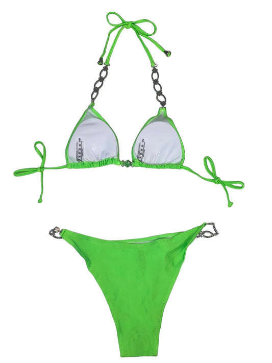 Rhinestone Detail Bikini - Neon Green