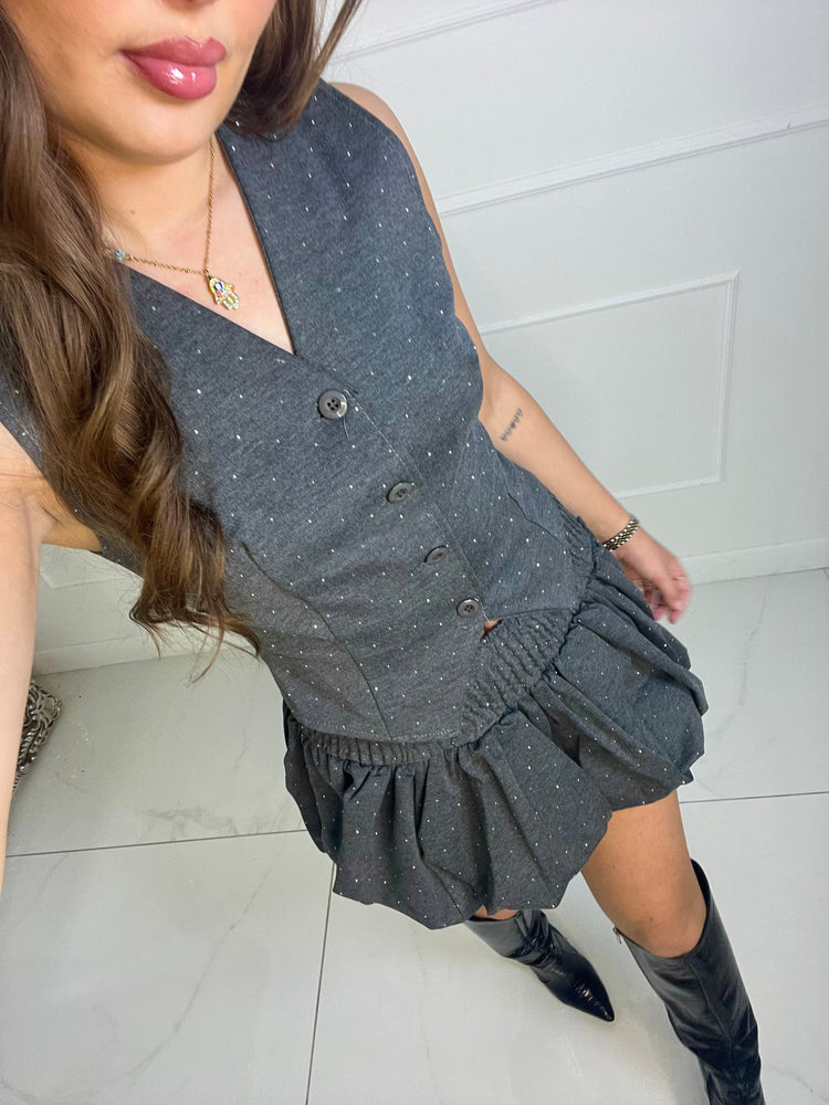 Diamante Waistcoat & Puffball Skirt Co-ord - Grey