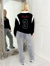Varsity Slogan Detail Rugby Style Top - Black/Multi