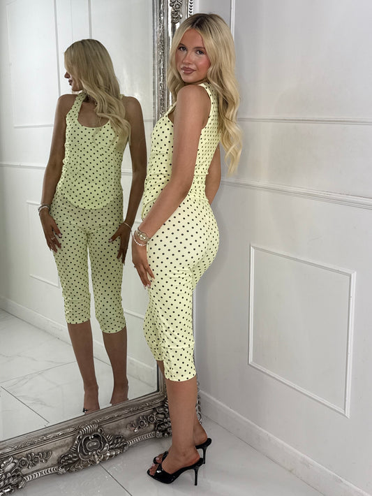 Polka Dot Corset & Capri Set - Yellow