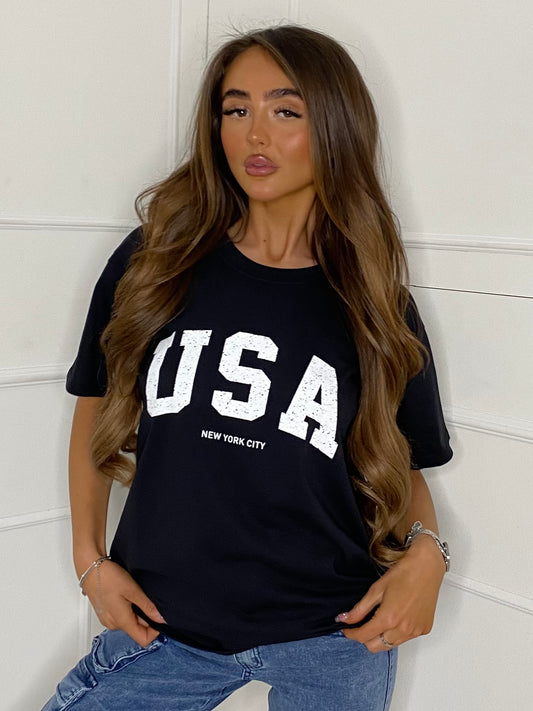 USA Print T-Shirt - Black