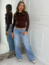 Round Neck Long Sleeve Top Second Skin - Brown