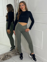 Crossover Band Leggings - Khaki