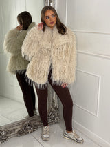 Oversized Shaggy Faux Fur Jacket - Cream