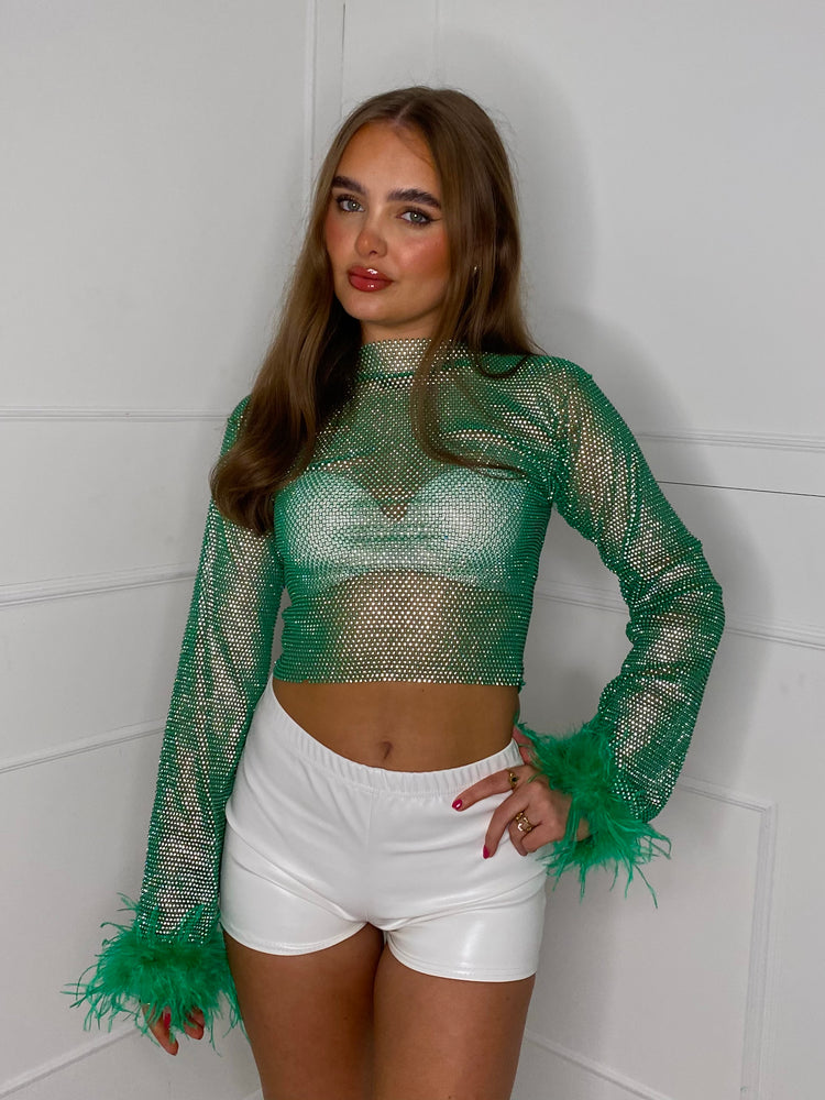 Feather Cuff Chainmail Top - Green