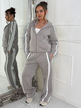 Side Stripe Collared Zip Up Jacket & Joggers Tracksuit - Dove Grey