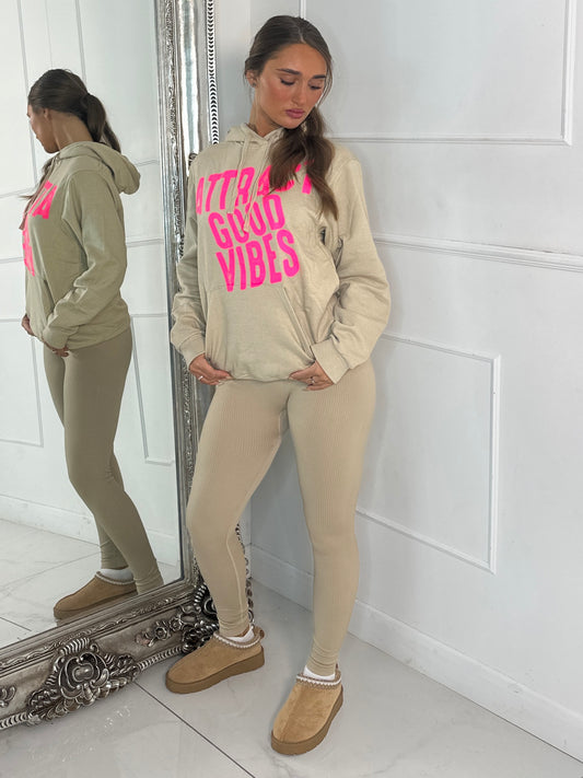 Attract Good Vibes Hoodie - Beige