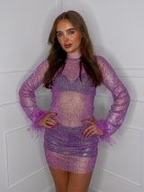 Chainmail Feather Cuff Dress - Purple