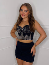 Embellished Padded Cup Crop Corset - Black Style 3