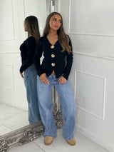 V Neck Sea Shell Detail Long Sleeve Jumper - Black