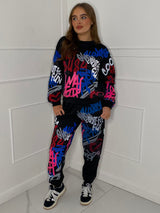 Graffiti Print Tracksuit - Black