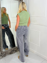 Heavy Rib Knitted Sleeveless Crop Jumper - Sage