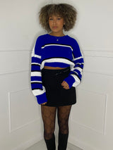 Striped Cropped Knitted Jumper -  Royal Blue