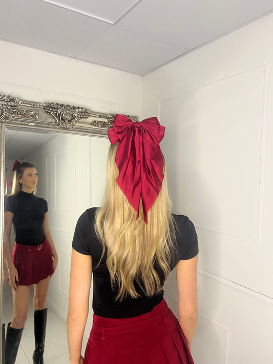 Large Hair Bow - Single Fabric Red satin