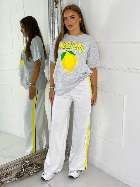 Yellow Stripe Detail Trousers - White