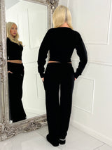 Cinch Waist Cropped Zip Up Tracksuit -Black