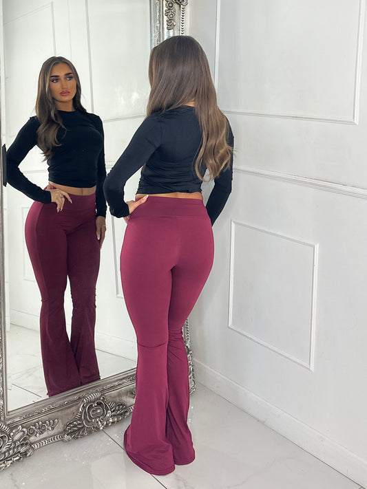 High Waisted Soft Touch Flares - Wine