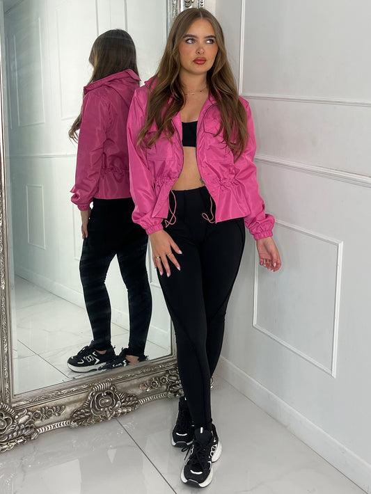 Utility Pocket Front Windbreaker - Hot Pink