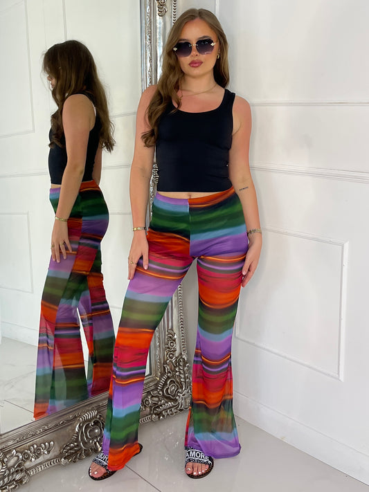 Mesh Printed Flares - Multi Stripe