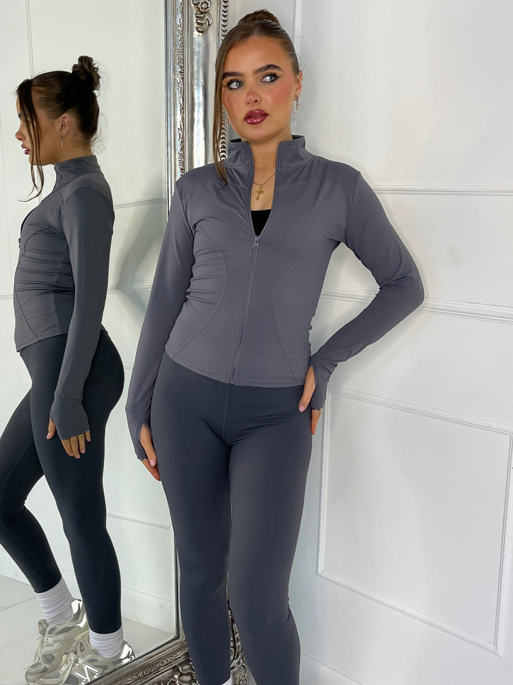 Zip Up Contour Yoga Jacket - Grey