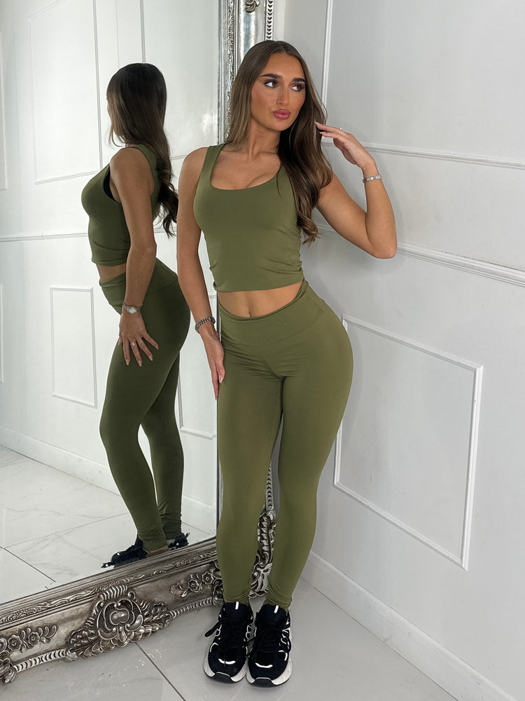 Second Skin Tank Top & Sculpt Panel Leggings - Khaki Green