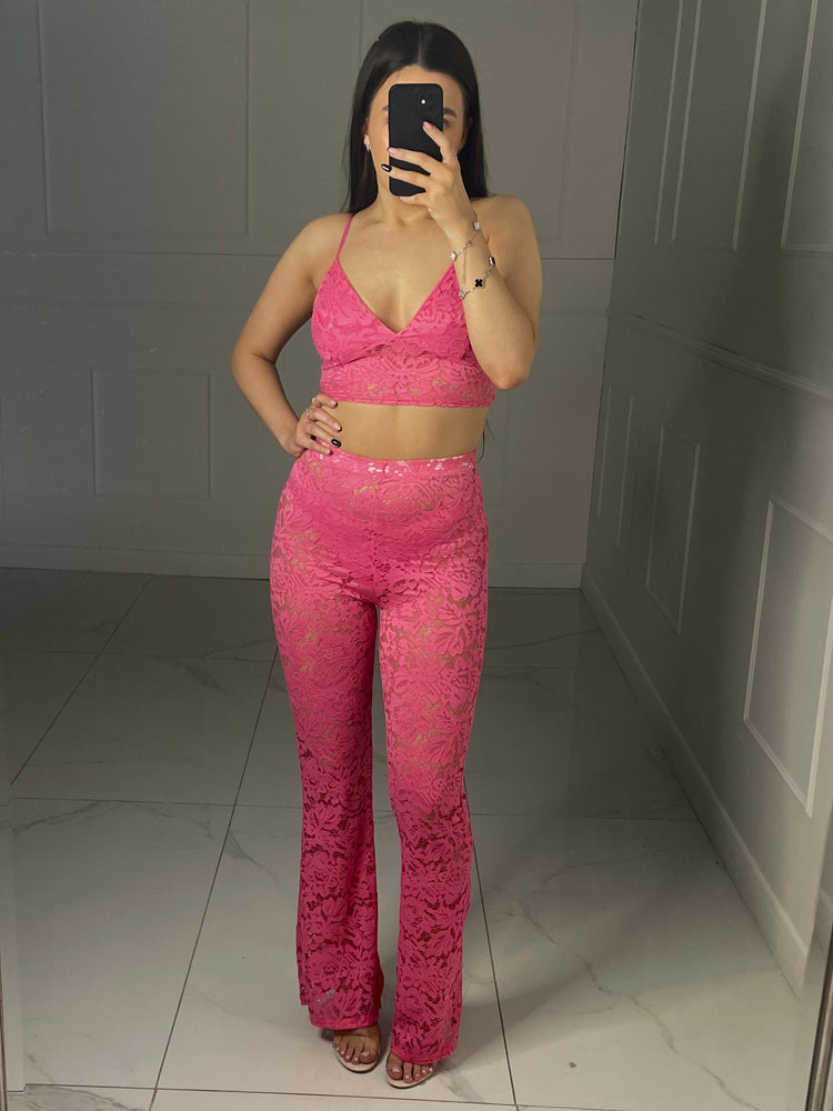 Lace Bra & Flares Co-Ord - Pink