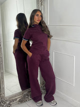 Soft Cotton Varsity Number Detail Matching Shirt & Straight Leg Joggers Set - Wine