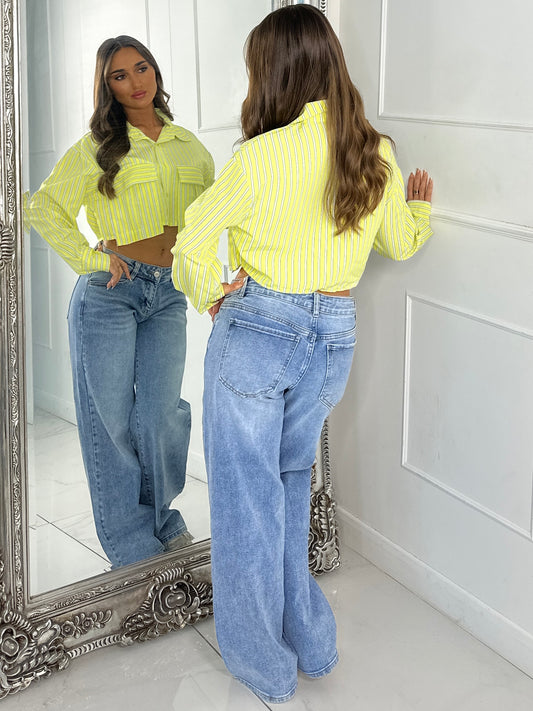 Cropped Pinstripe Shirt - Yellow
