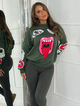 Mouth Print Sweatshirt - Khaki