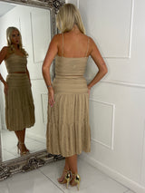 Lace Crochet Strappy Top & Flowy maxi Skirt Co-ord - Tan