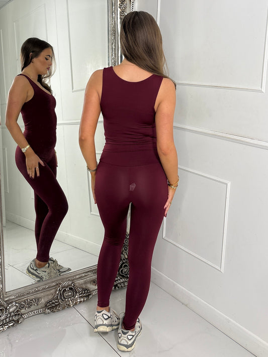 Second Skin Tank Top & Sculpt Panel Leggings - Wine