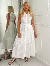 Anglaise Sleeveless Maxi Dress- White