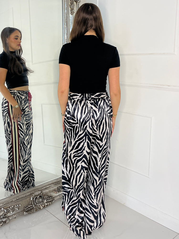Zebra Print Wide Leg Pants - Black/White 3 Stripe