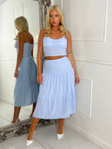 Lace Crochet Strappy Top & Flowy maxi Skirt Co-ord - Baby Blue