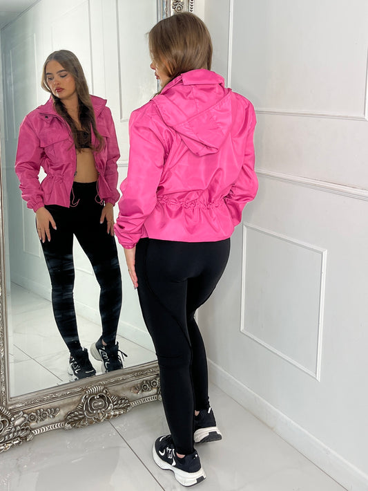 Utility Pocket Front Windbreaker - Hot Pink